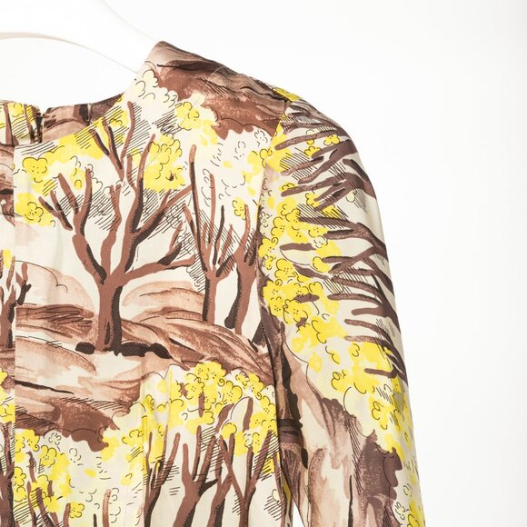 Marni AW/13 Brown & Yellow Forest-Print Viscose 3/4-Sleeve Blouse - Picture 4 of 10